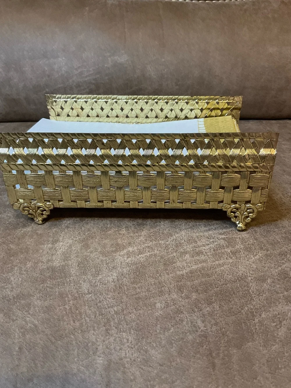 Vintage Stylebuilt Brass Basketweave Tissue/Napkin Holder